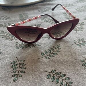 Anthropologie Rose Pink Cat-Eye Sunglasses with Beaded Temples